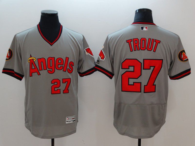 Men Los Angeles Angels 27 Trout Grey Elite Spring Edition MLB Jerseys
